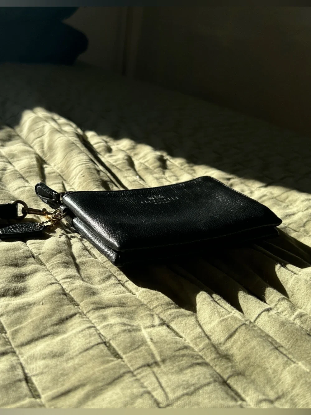 Coach Black Leather Wristlet with Gold Hardware